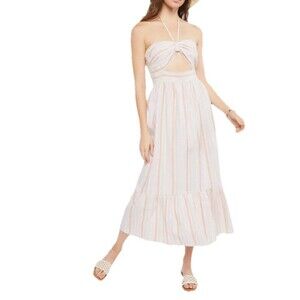 Forever 21 Multicolor Pastel Striped Halter Midi Dress NWT 2x Linen-blend